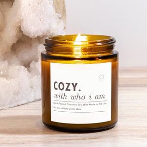 Cozy With Who I am Soy Candles, Self Care Aesthetic Scented Fall Candle, Introvert Cozy Candle Care Package for Her, Renaissance Tour Gift