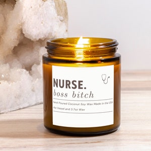 Nurse Candle Gift for Nurse Appreciation, Boss Bitch Nursing School Graduation Gifts, Funny Nursing Grad Student Scented Candle Gift