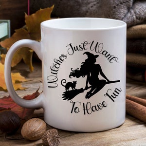 Cute Black Cat With Coffee Halloween Mug, Aesthetic Witch Mug, Funny Halloween Quote Gift Mug, Halloween Party Coffee Mug, Cute Minimal Mug