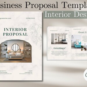 Canva-sjabloon voor interieurontwerpproject, professioneel interieur zakelijk voorstel gemaakt voor interieurontwerpers, interieurarchitecten