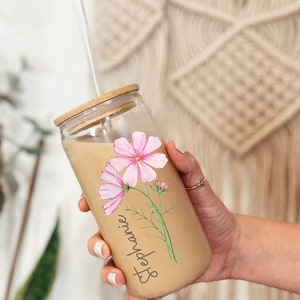 Personalized Birth Flower Tumbler, Gifts for Her, Bridesmaid Proposal Gift, Mother&#39;s Day Gift, Birthday Present, Custom Glass Coffee Cup