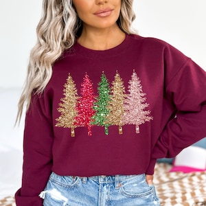 Glitter Christmas Tree Sweater, Christmas Sweater, Christmas Crewneck, Christmas Tree Sweatshirt, Glitter Holiday Sweater, Winter Sweatshirt