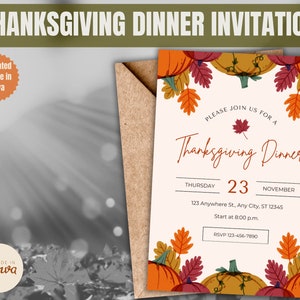 Thanksgiving Dinner Party Invitation Template, Editable Thanksgiving Dinner Evite Mobile Invitation Template, Thanksgiving Potluck Invite