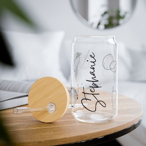 Custom Name Coastal Summer Glass Tumbler with lid straw, Personalized Name Glass Tumbler, Coastal Tumbler Gifts for her, Spritz