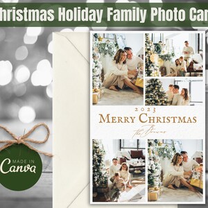 Family Photo Christmas Card Editable Template, Annual Printable Family Portrait Holiday Cards, Digital Photo Collage Family Christmas Card