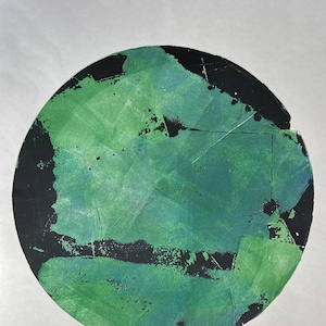 Vibrant Green Blue Gel Plate Monoprint