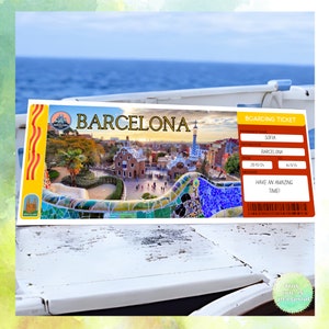 Personalised Barcelona boarding ticket, Personalized Spanish gift ideas, Barcelona Custom Pass