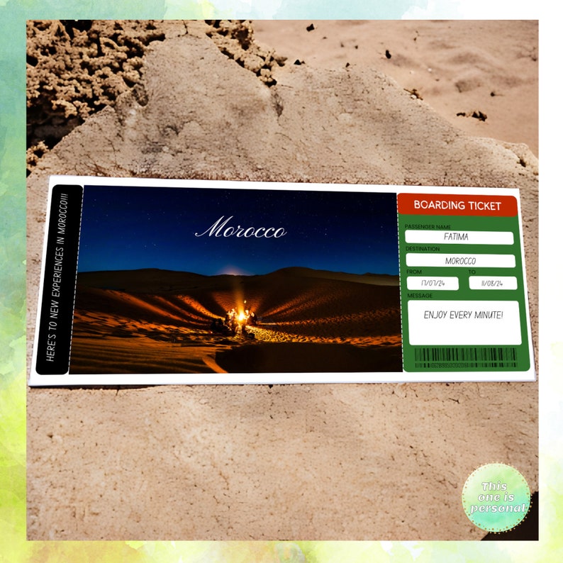 Personalised Morocco Boarding Ticket 2, Personalized Moroccan Gift