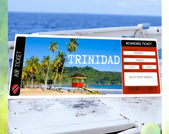 Personalised Printed Trinidad Boarding Ticket, Custom Trinidad Print, Holiday in Trinidad