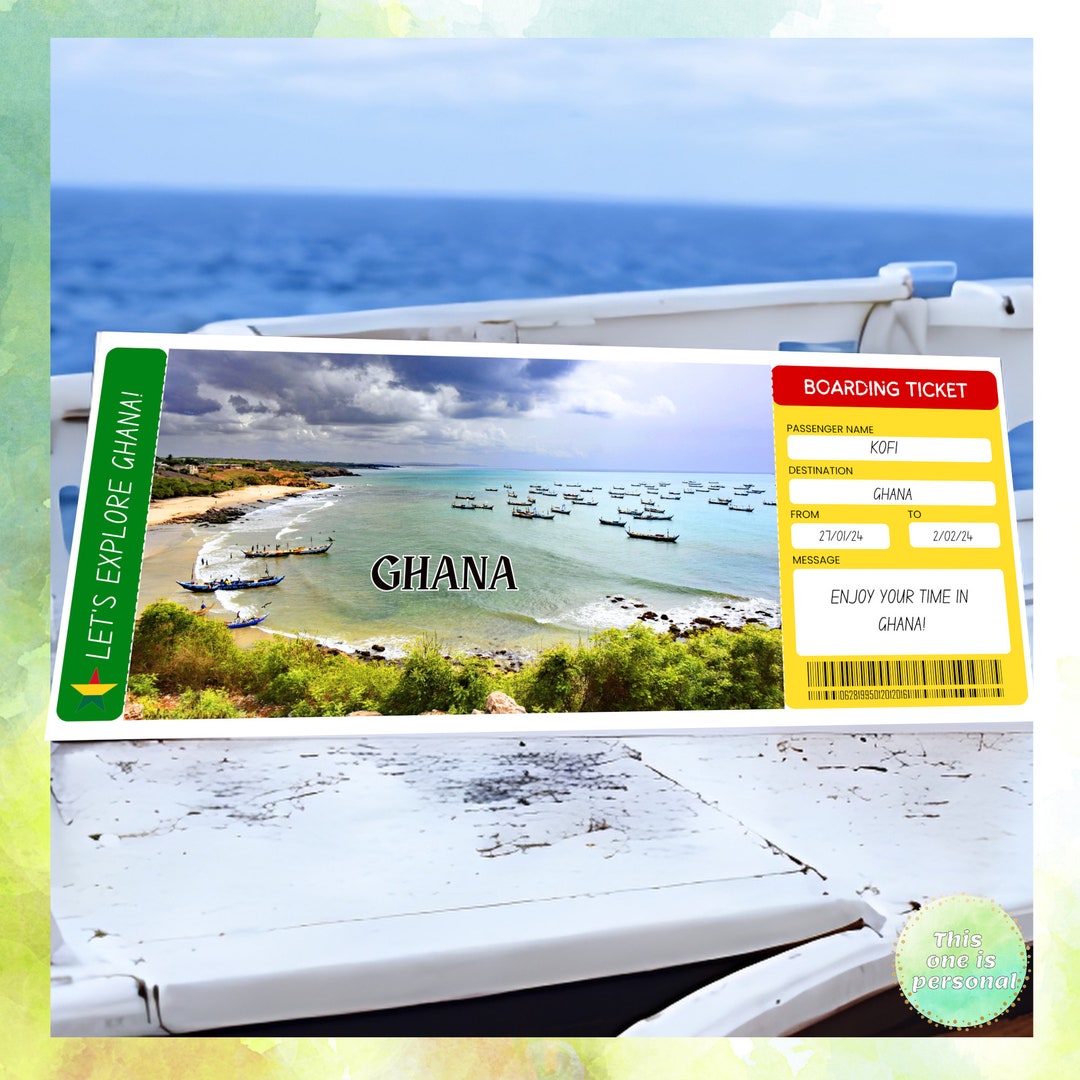 Personalised Surpise Ghana Boarding Ticket, Custom Printed Ghana Plane
