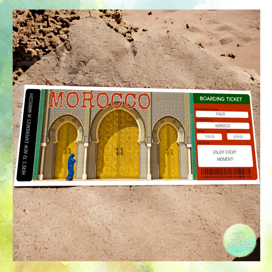 Personalised Morocco Boarding Ticket 1, Personalized Moroccan Gift