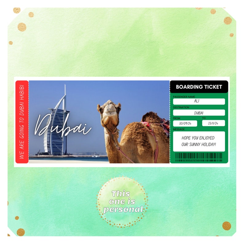Personalised Dubai Boarding Ticket, Personalized Dubai Gift Ideas Etsy