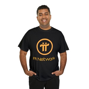 May include: Black t-shirt featuring a gold-colored Pi symbol inside a circle, with the words "Pi Network" below. The shirt is a crew neck style.