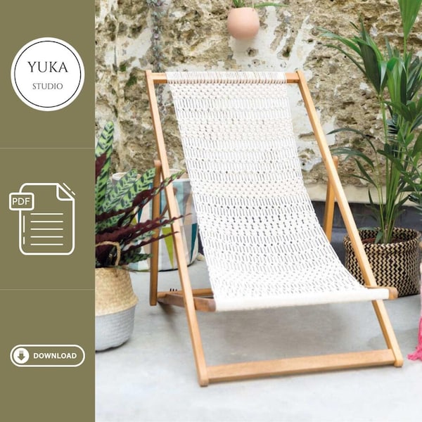 Deck Chair Macrame Pattern Tutorial, Digital Download PDF, DIY Tutorial, Handmade Chair, Macrame hanging chair, Macrame Swing Chair