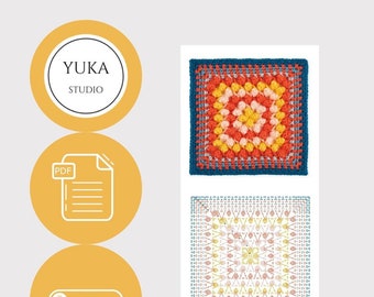 Crochet Square | Crochet Square Pattern | Square Pattern | Puff Stitch | Baby Blanket Square | YUKA's Crochet Creations | Colorful Square