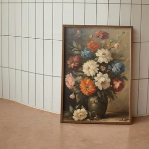 Moody Flower Painting | Printable Wall Art | Vintage Floral Wall Art | Antique Art Print | Farmhouse Wall Art | Moody Botanical Oil Painting
