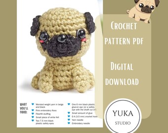 Dog Pet PUG Amigurumi Crochet Pattern, The Pug crochet pattern , Amigurumi pattern, crochet Pug Plushie Toy