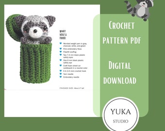 Raccoon Amigurumi Doll Crochet Pattern, Raccoon Baby, Raccoon Plush, Animal Pattern, Easy Cute Amigurumi, Beginner Amigurumi Pattern