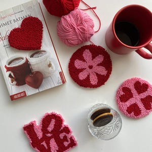 Coaster Punch Needle Kit, Tufting Coaster Kit 4Pcs Punch Embroidery Kit, Punch Needle Coaster, Punch Needle Rug