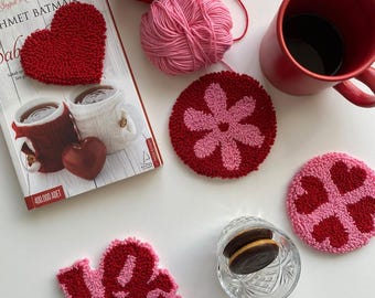 Punch Needle Coaster Kit: Tufting Embroidery, DIY Craft (4 Pcs)