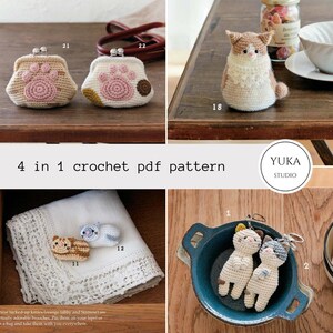 Crochet cat pattern bundle 4 in 1 , Crochet Keycain Cat Pattern, Crochet Cat Brooch Pattern, Amigurumi Cat Pattern, English PDF pattern
