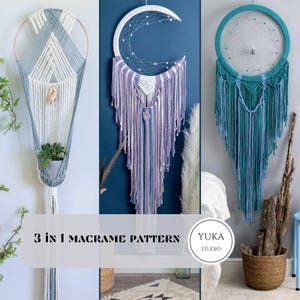 3-in-1 Macrame Pattern PDF with photos, Beginner Macrame Wall Hanging patterns, DIY macrame tutorial, Instant download