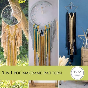 3-in-1 Macrame Pattern PDF with photos, Beginner Macrame Wall Hanging patterns, DIY macrame tutorial, Instant download