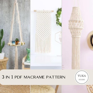 3-in-1 Macrame Pattern PDF with photos, Beginner Macrame Wall Hanging patterns, DIY macrame tutorial, Instant download