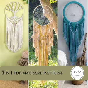 3-in-1 Macrame Dream Catcher PDF Tutorial: DIY Wall Hanging Pattern (Instant Download)