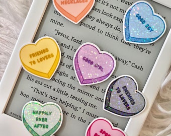 Glitter/Matte Candy Heart Romance Tropes and Tags Sticker