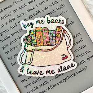 Cómprame libros y déjame en paz • Pegatina holográfica