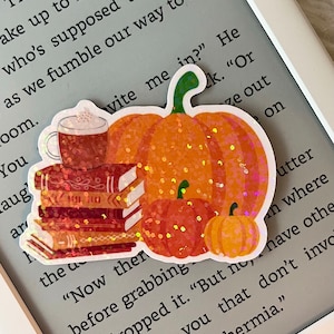 Pumpkin and Books Glitter Sticker
