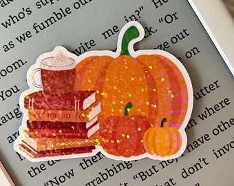 Pumpkin and Books Glitter Sticker