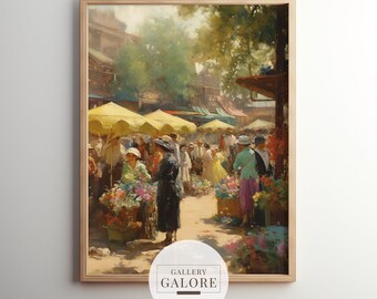 French Flower Market Vintage Art Print: Spring Streetscape (Digital Download)