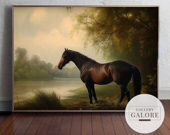 Vintage Horse Landscape Art Print: Farmhouse Wall Decor (Digital Download)