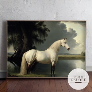 Vintage White Horse Painting: Rustic Farmhouse Art (Digital Download)