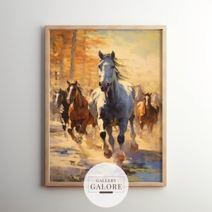 Wild Horses Wall Art, Southwest Room Decor, Vintage Horse Painting, Equestrian Art Prints, Farmhouse Wall Decor, Printable Wall Art