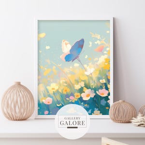 Butterfly nursery wall art print | vibrant meadow and pastels | magical decor for baby rooms | digital download | nursery printable art