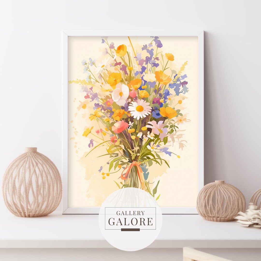 Watercolor Wildflower Bouquet Print: Colorful Nursery Decor (digital ...