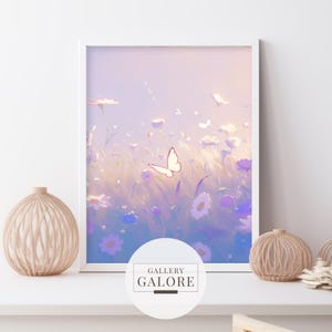Pastel butterfly nursery art | cheerful meadow scene | whimsical baby room wall decor | digital download | nursery gift | printable art