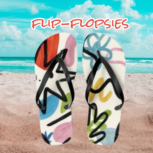 Modern Art Print Unisex Flip Flops Stylish Summer Sandals Beach Ready with Unique Bold Design Summer Vacation Shower Pedicure Pool Ocean