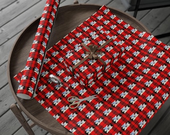 Cadeaupapier Westie Dog: kerstcadeaupapier met rode buffelruit