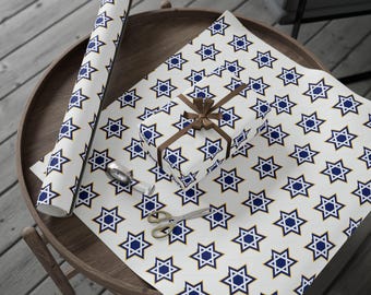 Blue & White Stars Hanukkah Gift Wrap: Jewish Holiday Wrapping Paper