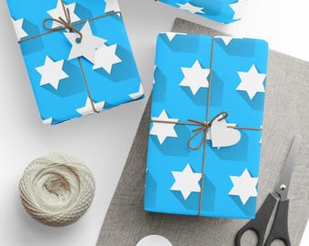 Blue Hanukkah Wrapping Paper: Jewish Stars Gift Wrap