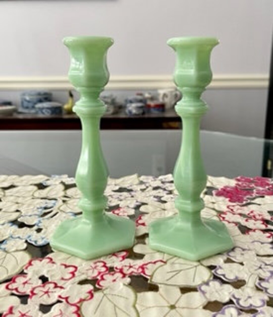 Mosser Glass Jadeite Candlestick Holders Set of 2 Etsy