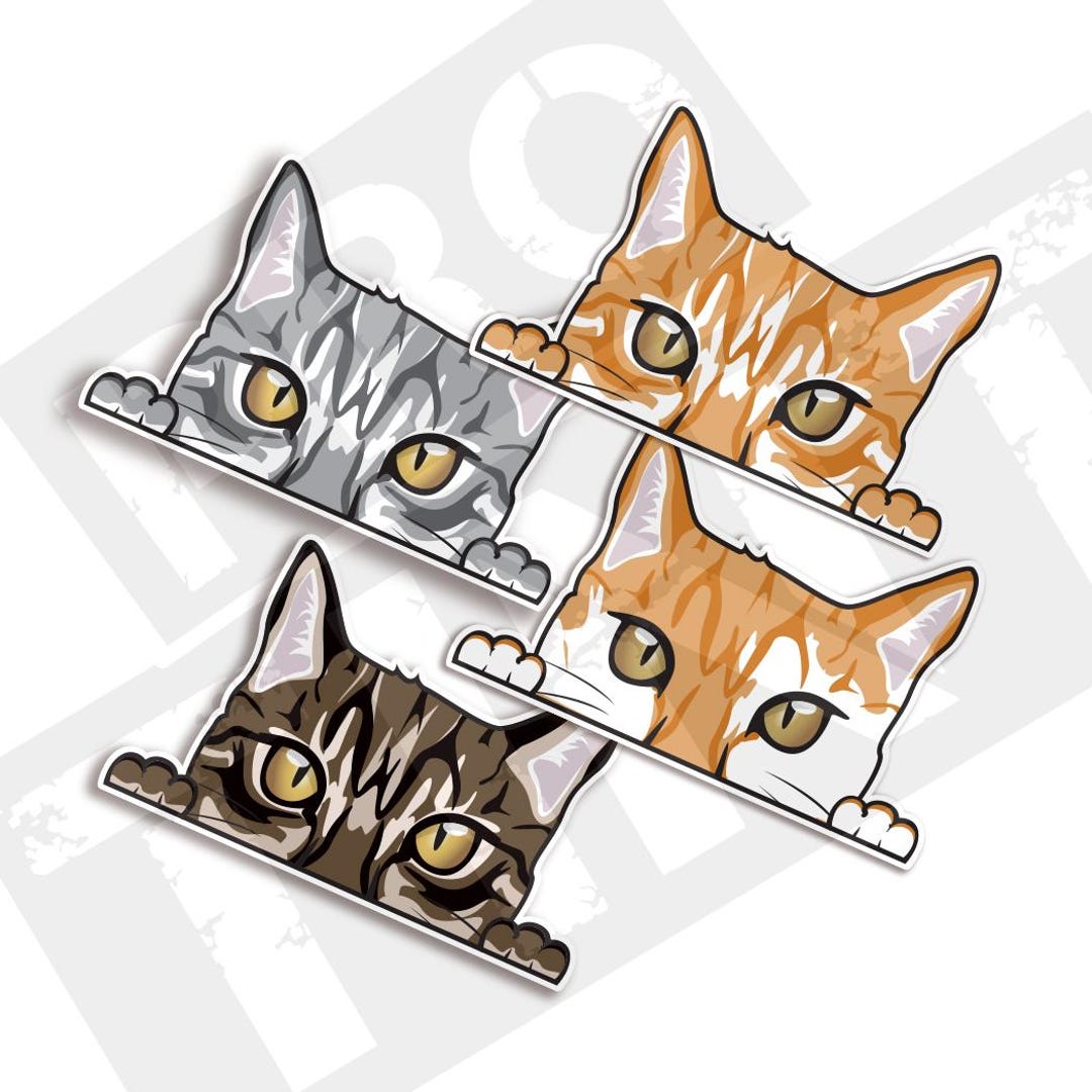 Peeking Tabby Cat Vinyl Decal, Waterproof, 6 Inch, Car Laptop Sticker ...