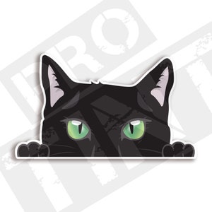 覗き見猫ビニールデカール、黒猫 - 防水ビニール、車用デカール、ラップトップ用デカール、ウォーターボトル用デカール。