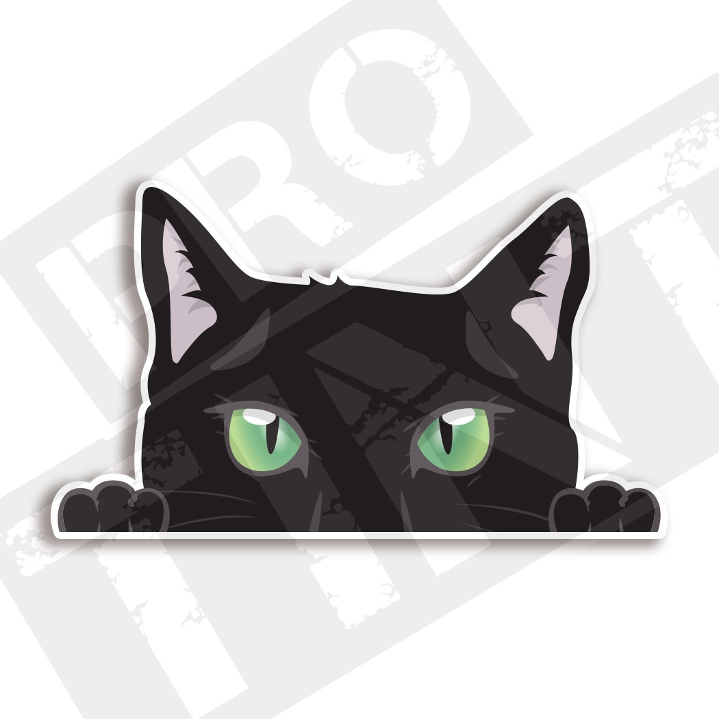 Peeking Cat Vinyl Decal, Black Cat - Waterproof Vinyl, Car decal, Laptop decal, Water bottle decal.