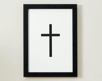 Minimalistische zwarte kruisprint – moderne christelijke muurkunst (digitale download)
