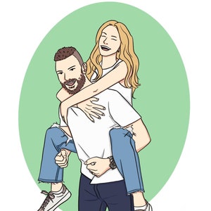 Custom Couple Drawing, Custom Portrait, Cute Cartoon Illustration, Personalized Gift, Couple Memory Digital Gift
